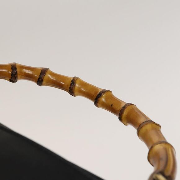 GUCCI Bamboo Hand Bag Leather Black Gold 001 001 - Picture 11 of 16